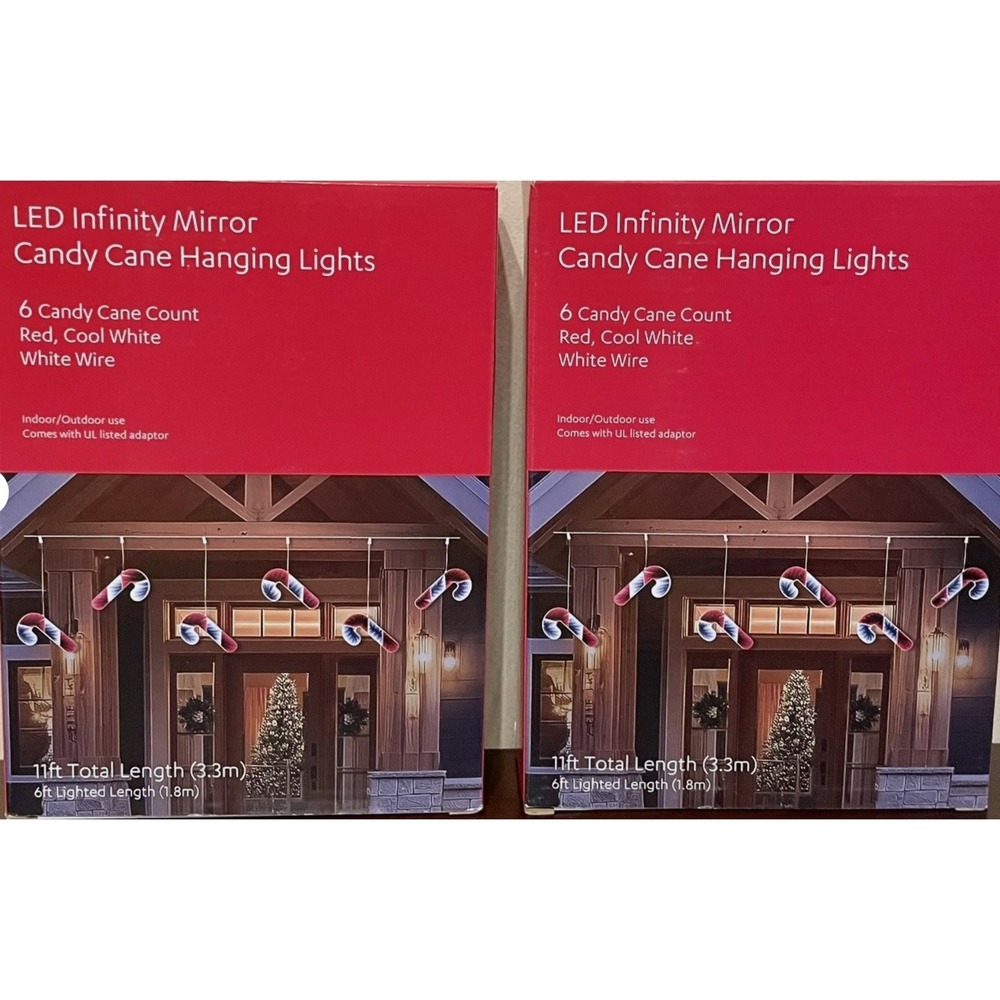 LED Infinity Mirror Candy Cane Hanging Lights (Set of 2) CHRISTMAS AMAZING !!